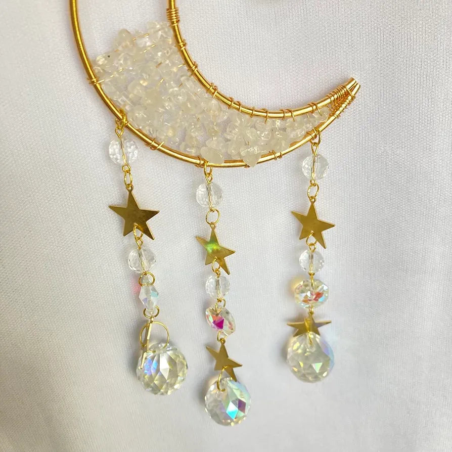 CACTOPIA Crystal Moon Crescent Suncatcher - Window, Garden, Balcony, Boho Decorative Accessory 