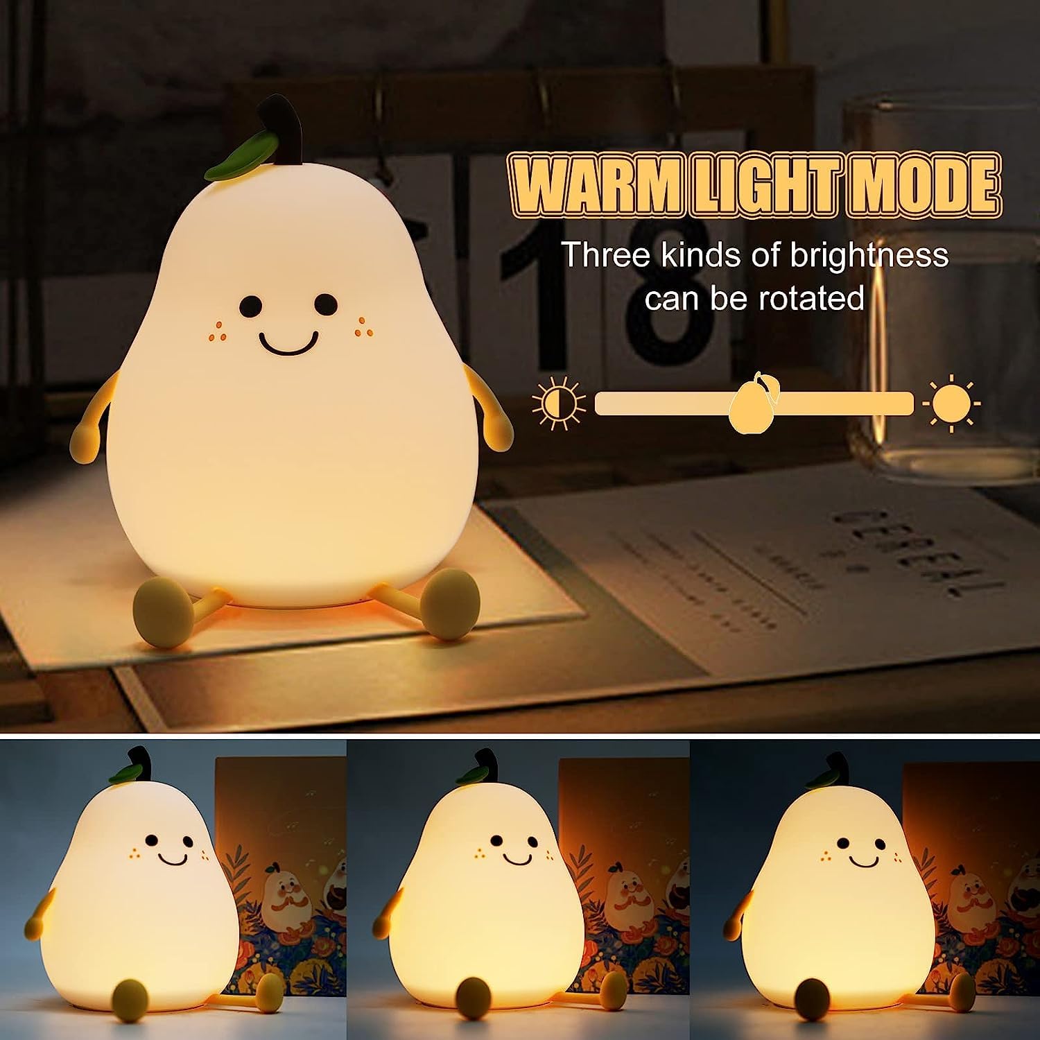 Rechargeable Silicone Pear Night Lamp, Touch Control 7 Color LED Baby Night Light for Kids Bedroom, Nursery, Bedside Decor, Gift for Kids