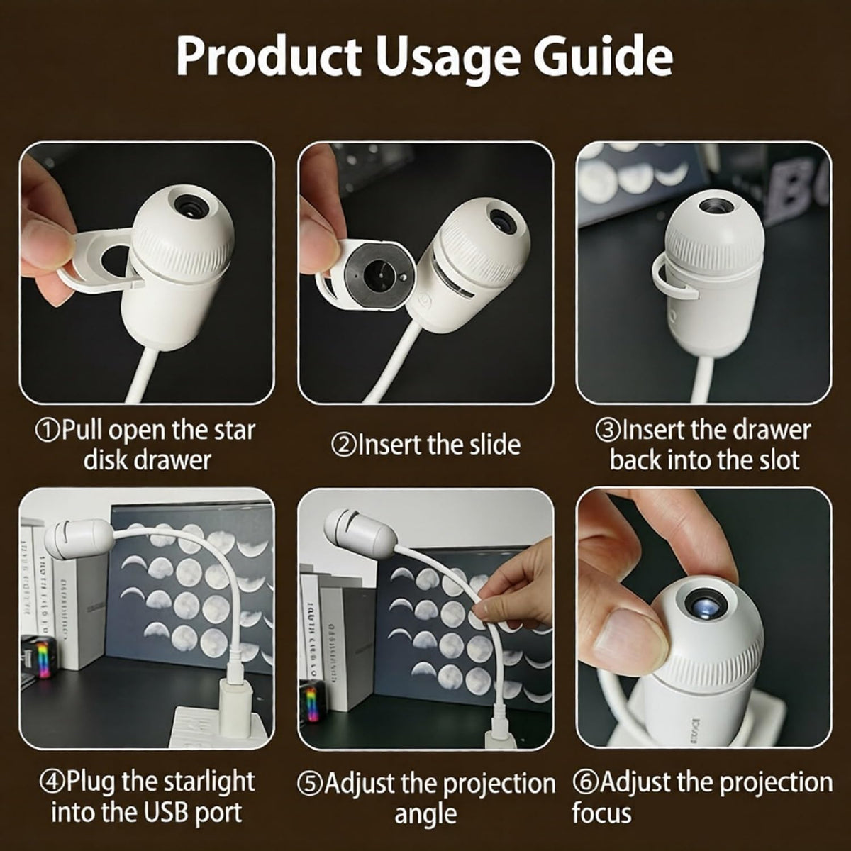 2-in-1 Starry Sky Projector & LED Night Light | USB Portable Moon Projection Lamp