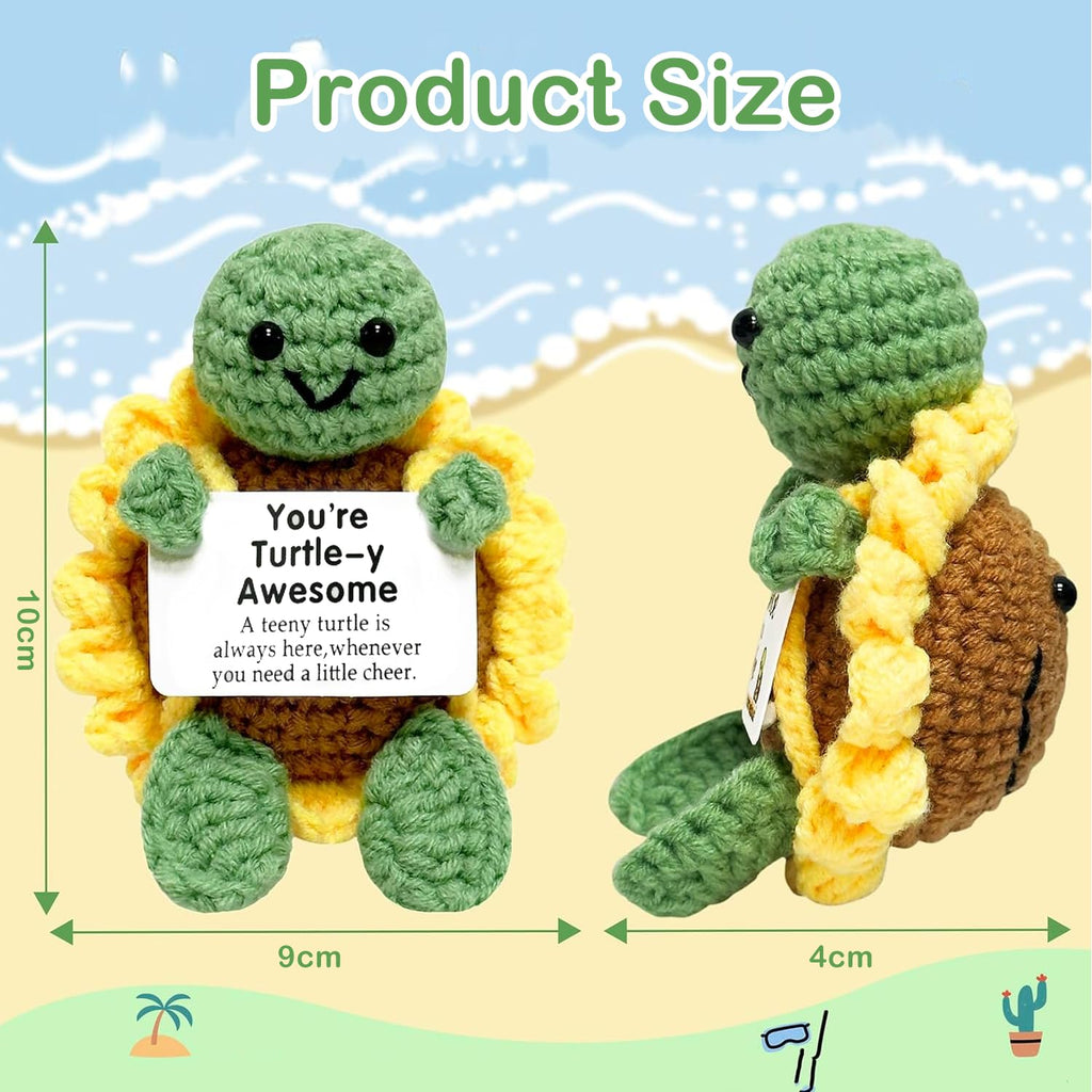 Sunflower Turtle Crochet Toys - Emotional Support Animal with Inspirational Message Card | Handmade Desk Decor for Office & Home, Positive Gift for Women Men Kids