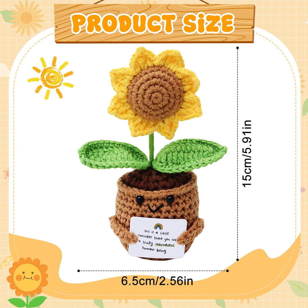 Positive Crochet Sunflower | Handmade Emotional Support Crochet Flower Pot | Crochet Gifts for Home, Office Desk & Car Dashboard Decor