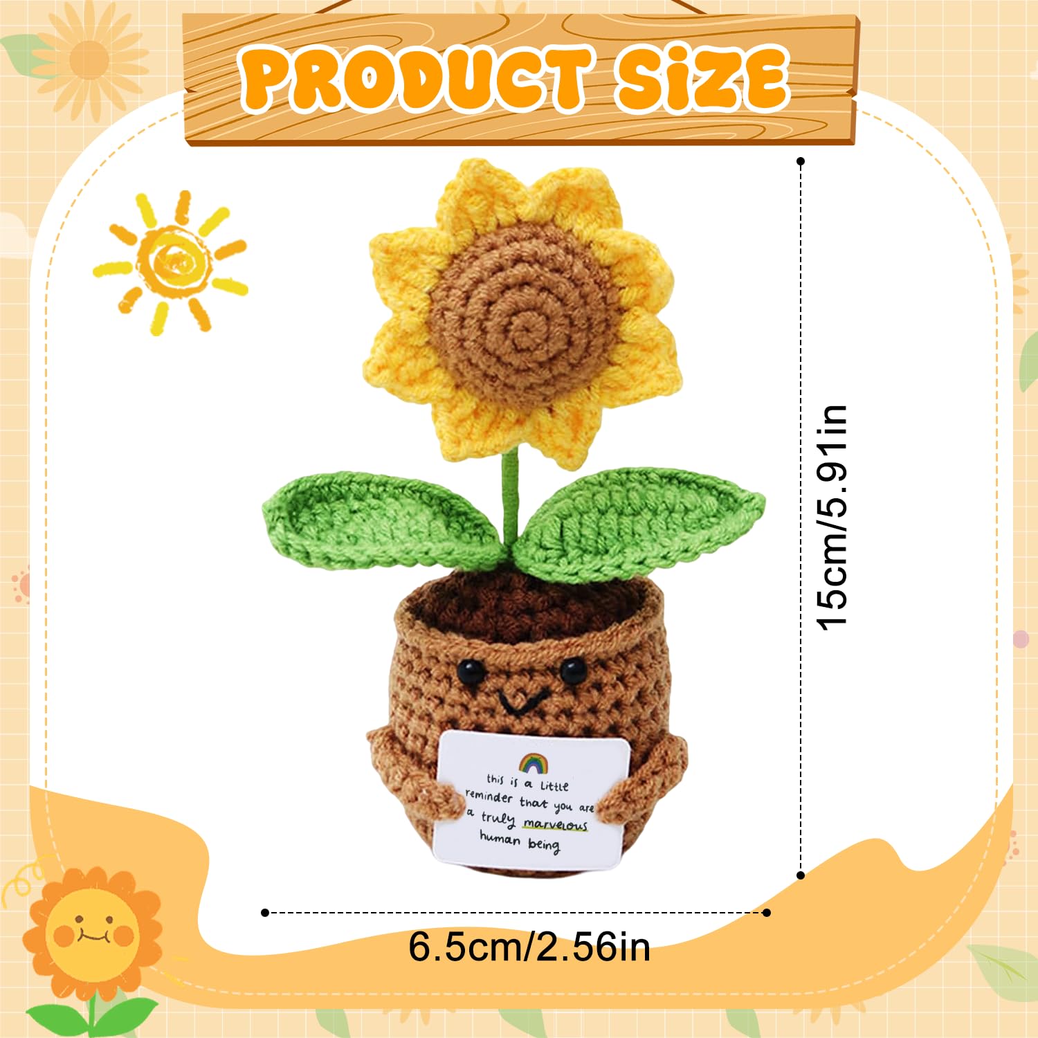 Positive Crochet Sunflower | Handmade Emotional Support Crochet Flower Pot | Crochet Gifts for Home, Office Desk & Car Dashboard Decor