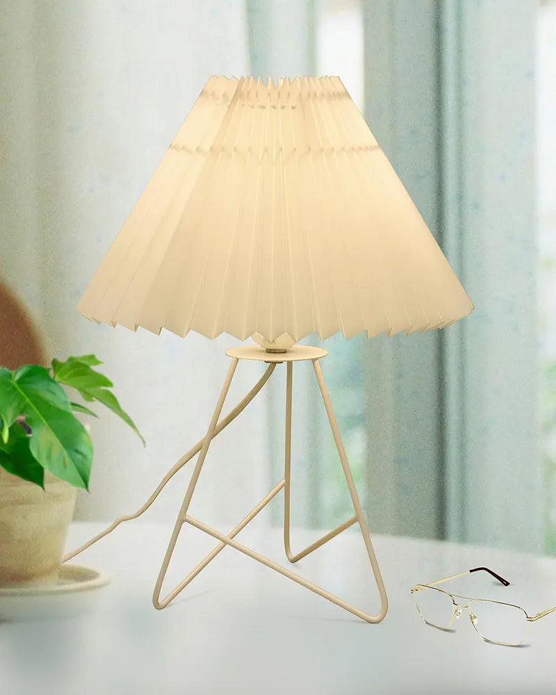 Homesake®Retro Down to The Wire Metal Table Lamp with Fabric Shade, Bedside Lamp Gift Housewarming Home Living Room, Pleated Shade 