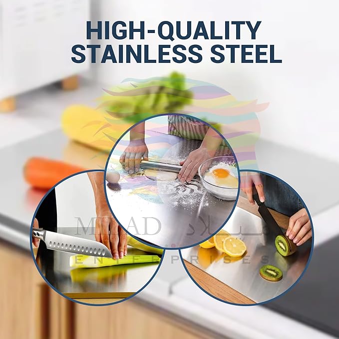 Large Stainless Steel Cutting Board for Kitchen - Premium Vegetable and Fruit Cutter, Heavy-Duty Metal Chopping Board, Big Size Pad (36 cm X 25 cm)