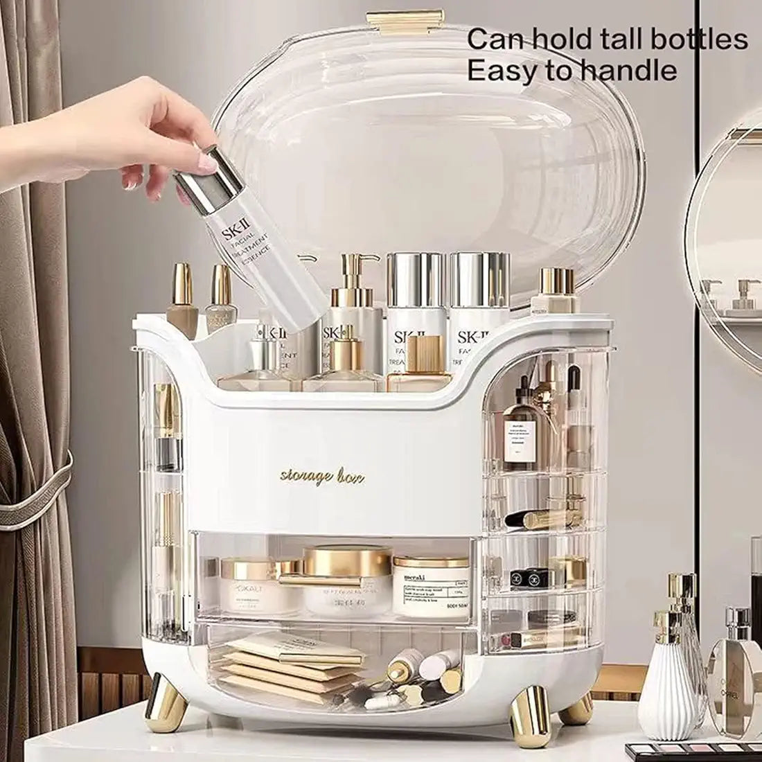 YAGVIZ Makeup Organiser Storage Box for Countertop Cosmetics, Skincare and Beauty Case with Clear Lid Display for Easy Visibility and Drawers for Vanity, Dresser