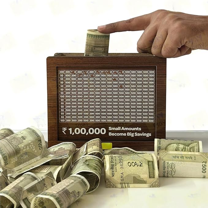Wooden Money/Piggy Bank, Money Box, Coin Box with Carved Design for Kids/Children