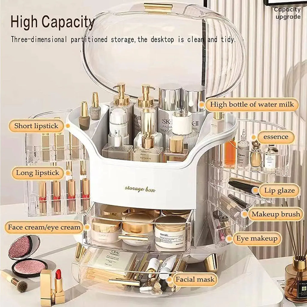 YAGVIZ Makeup Organiser Storage Box for Countertop Cosmetics, Skincare and Beauty Case with Clear Lid Display for Easy Visibility and Drawers for Vanity, Dresser