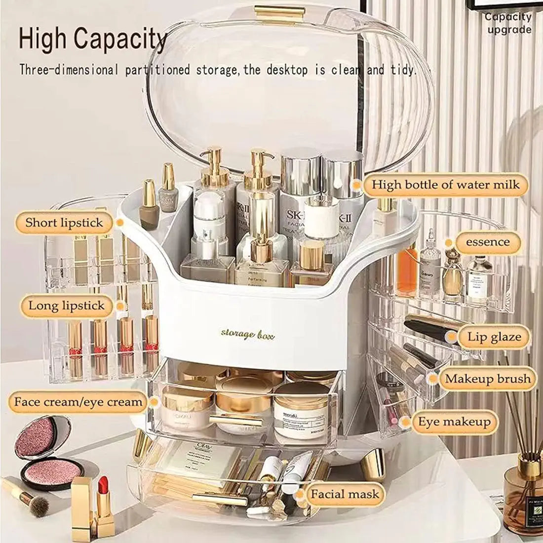 YAGVIZ Makeup Organiser Storage Box for Countertop Cosmetics, Skincare and Beauty Case with Clear Lid Display for Easy Visibility and Drawers for Vanity, Dresser