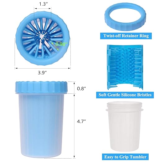 Portable paw cleaner for all breeds & sizes with soft silicone bristles for easy cleaning