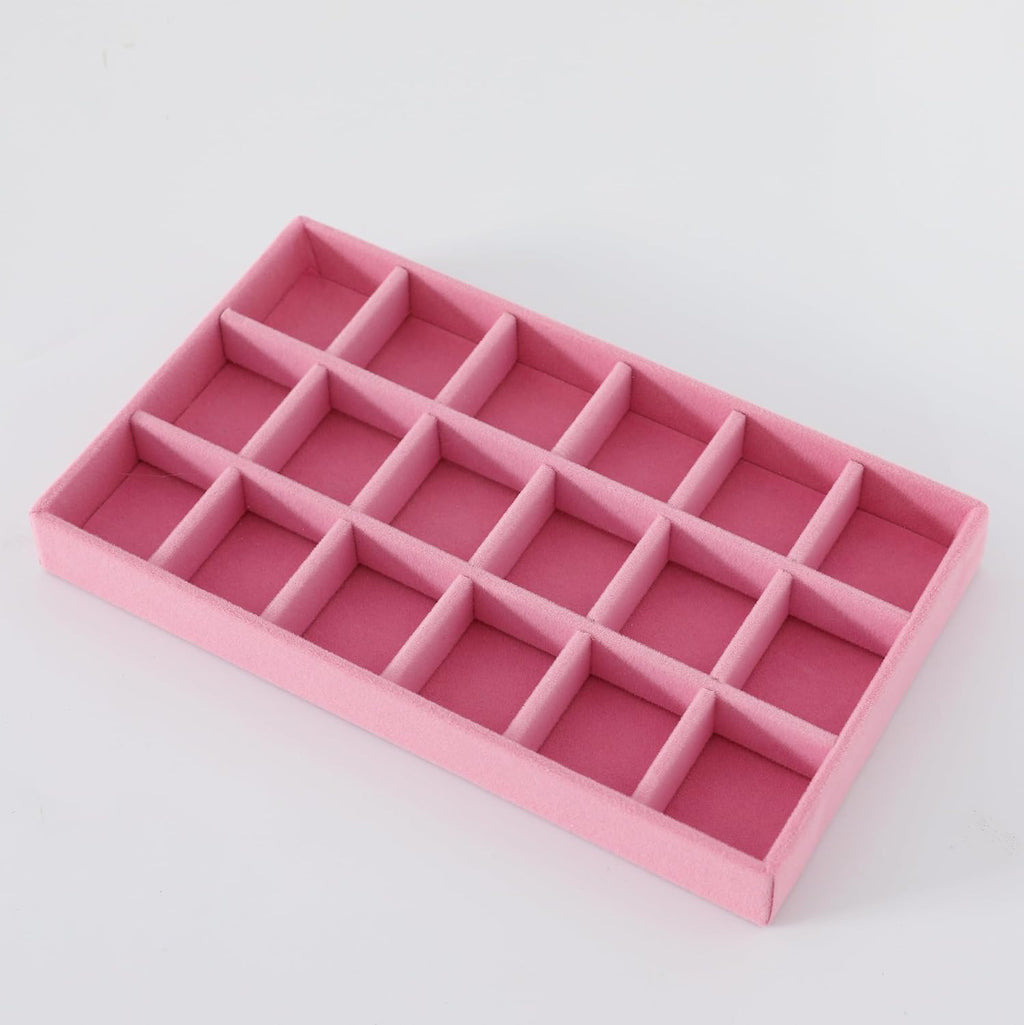 Velvet Pink Jewelry Storage Tray – 18 Slots Earring & Ring Organizer, Stackable Jewelry Display Box(Pack of 1)