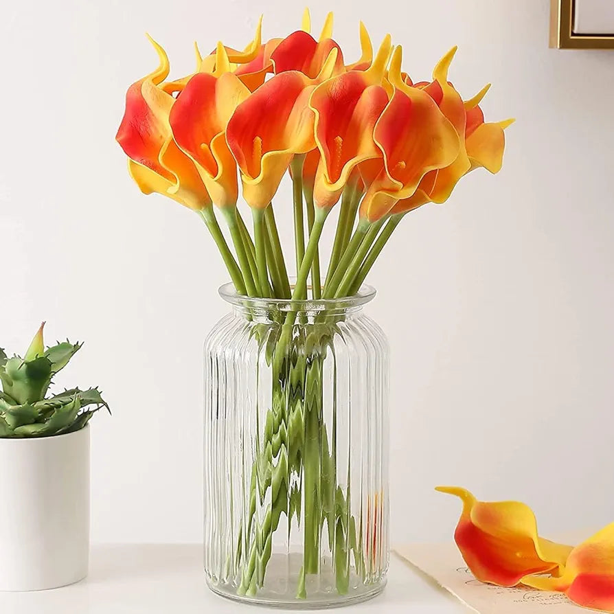 Tied Ribbons 10 Pcs Artificial Calla Lily Flowers Bunch For Vase&Flower Pots  Home Decor Item For Living Room Centerpiece Corner Table Decorations  - Silk
