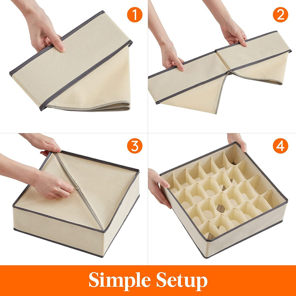 24-Cell Collapsible Socks & Underwear Organizer Box – Foldable Closet & Drawer Divider for Ties, Lingerie & Accessories (Pack of 1)