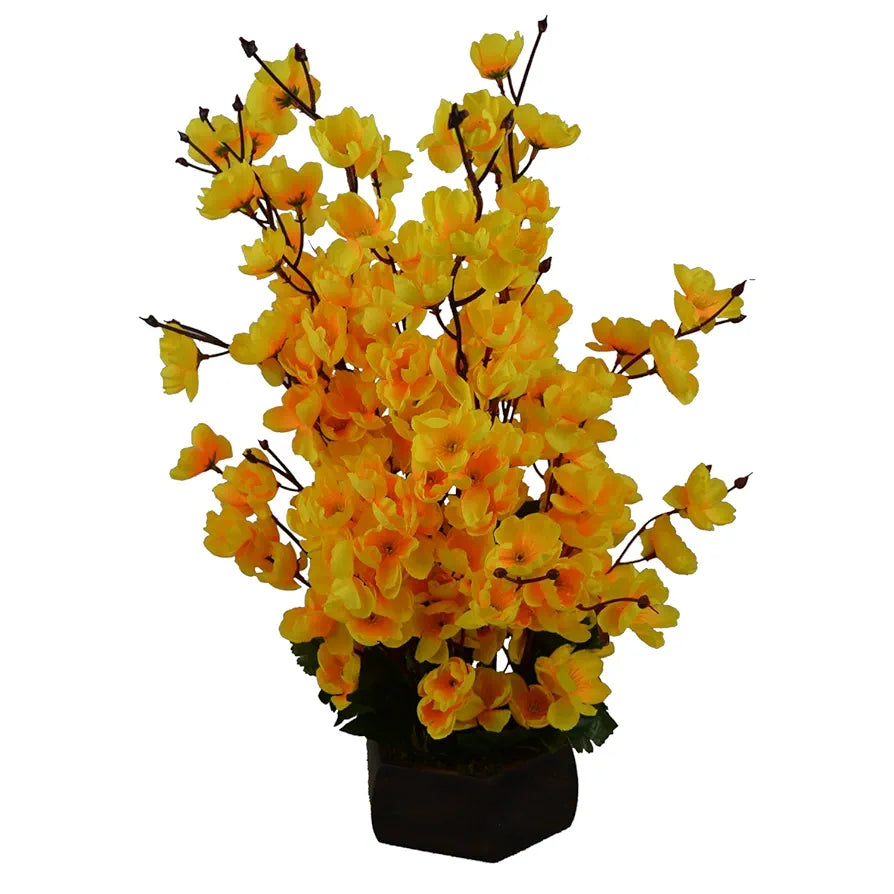 Fancy Mart Artificial Cherry Blossom Flowers with Wood Pot 
