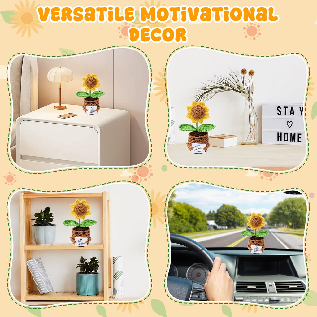 Positive Crochet Sunflower | Handmade Emotional Support Crochet Flower Pot | Crochet Gifts for Home, Office Desk & Car Dashboard Decor
