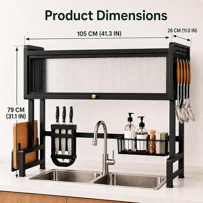 Dish Drying Rack for Kitchen More Sturdy Stable with Door 105cm, Features Knife Rack, Cutting Board Holder