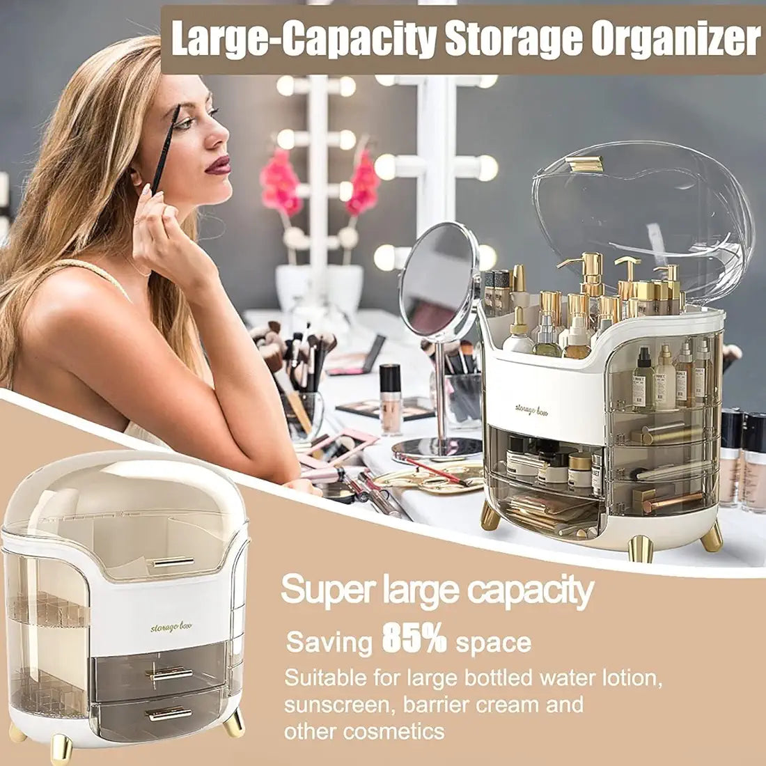 YAGVIZ Makeup Organiser Storage Box for Countertop Cosmetics, Skincare and Beauty Case with Clear Lid Display for Easy Visibility and Drawers for Vanity, Dresser