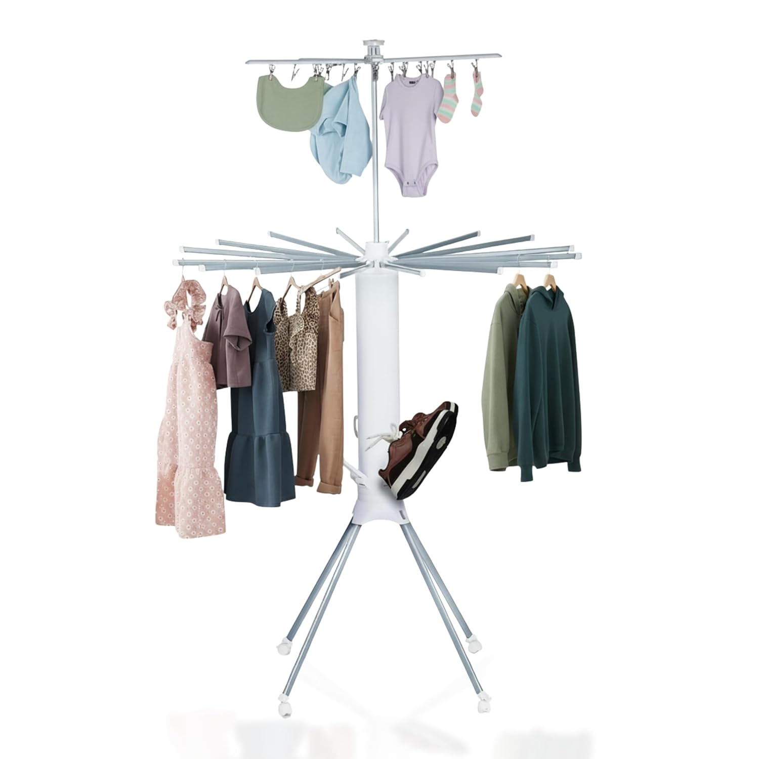 Foldable Rotating Cloth Drying Rack | 360° Multi-Layer Laundry Stand with Lockable Wheels & Strong Load Capacity