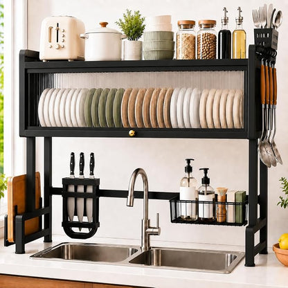 Dish Drying Rack for Kitchen More Sturdy Stable with Door 105cm, Features Knife Rack, Cutting Board Holder