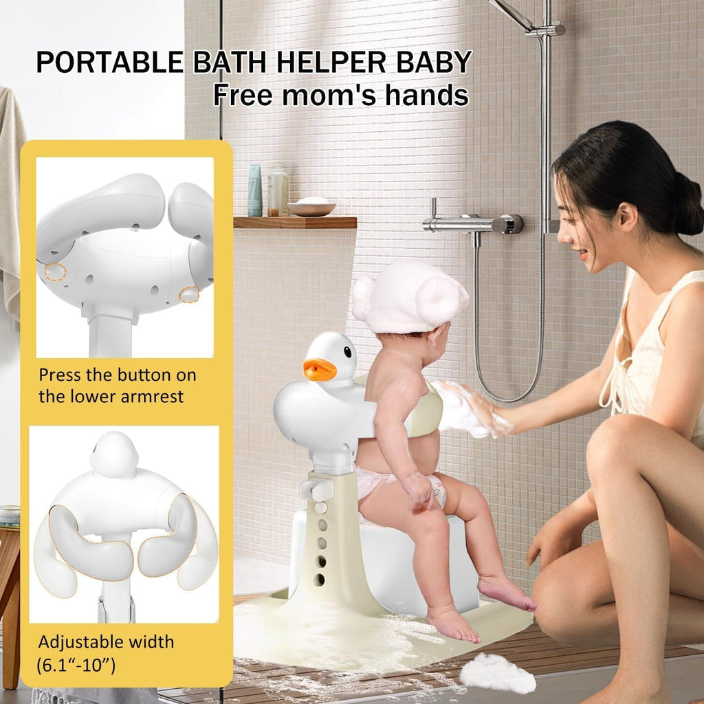 Shower Bath Stand with Adjustable Height, Non-Slip Base, Huggable Duckling, Baby Standing Bath with Cartoon Duck Safe Design Easy to Use Durable