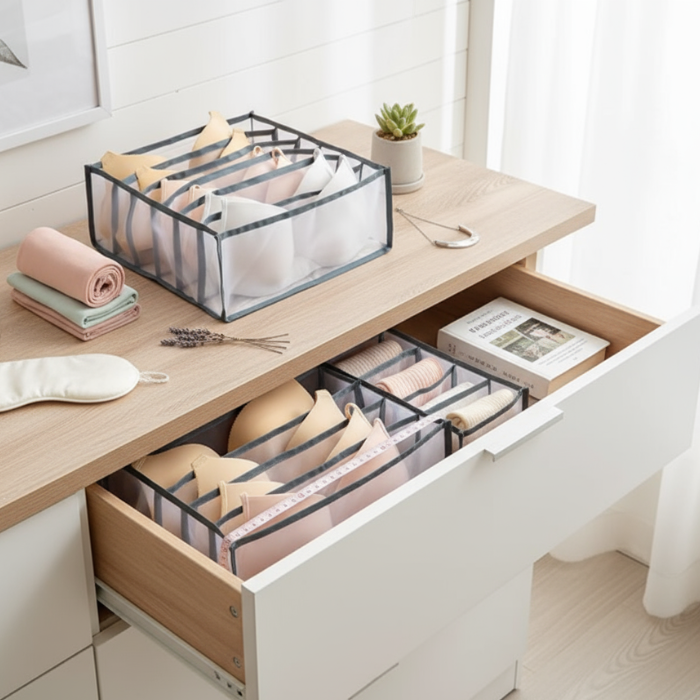 7 Compartment Under Garment Storage Box – Foldable Fabric Organizer for Socks, Underwear, Lingerie & Closet Drawer Storage(Pack of 1)
