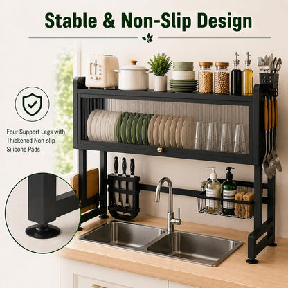 Dish Drying Rack for Kitchen More Sturdy Stable with Door 105cm, Features Knife Rack, Cutting Board Holder