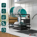 TEX-RO 2 Tier Dish Drying Rack for Kitchen with Drainer Tray | Utensils Drying Rack with Cutlery Holder | Glass Holder & Cutting Board Holder | Anti-Rust Steel Dish Rack Kitchen Organizer