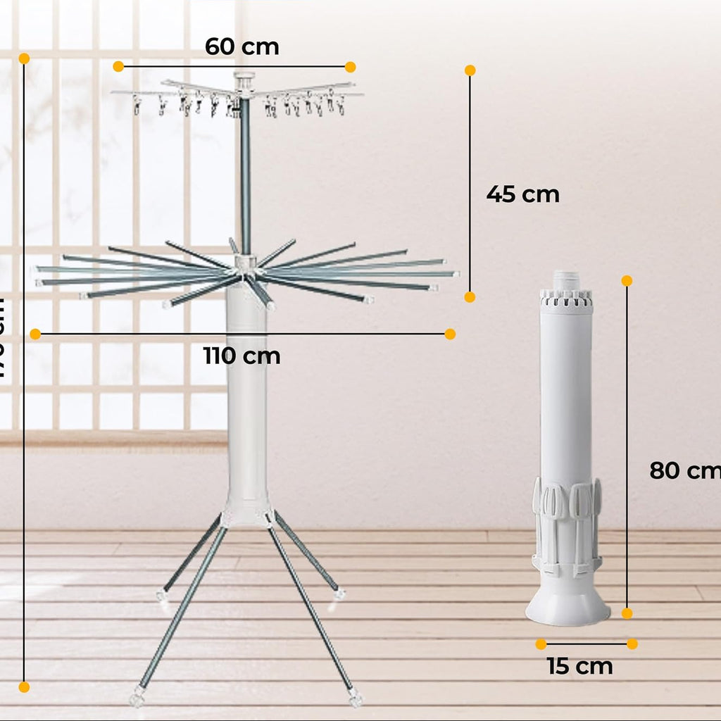 Foldable Rotating Cloth Drying Rack | 360° Multi-Layer Laundry Stand with Lockable Wheels & Strong Load Capacity