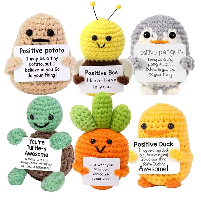 Kawai Homes Cute Emotional Support Crochet Toys Handmade Gifts with Message for Women Men Friends Coworkers, Birthday Christmas Valentine's Gift
