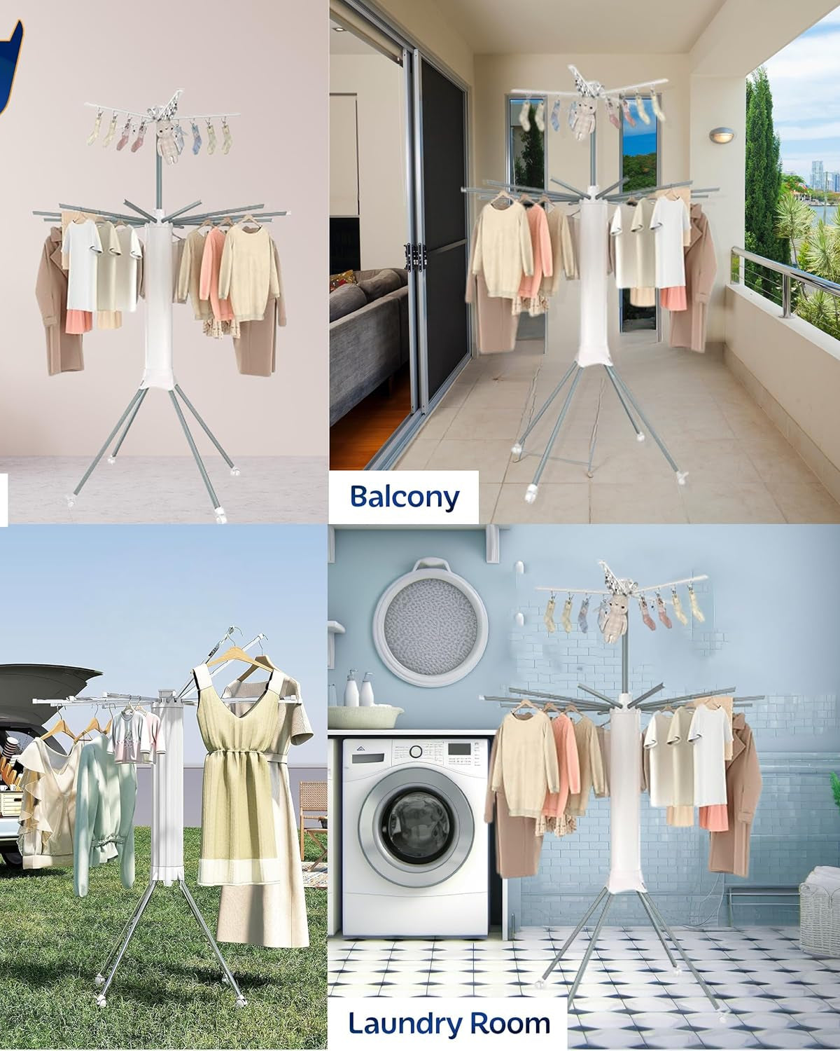 Foldable Rotating Cloth Drying Rack | 360° Multi-Layer Laundry Stand with Lockable Wheels & Strong Load Capacity