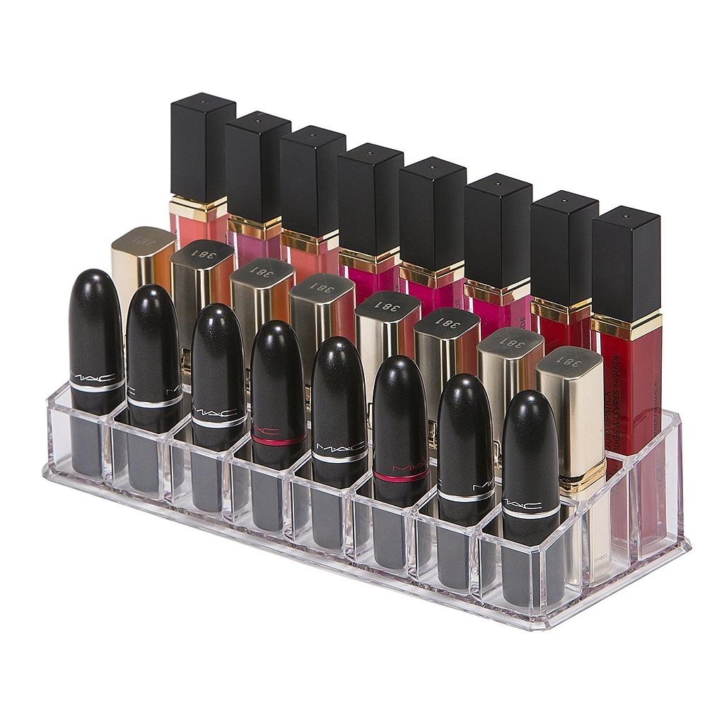 24 Cavity Lipstick Organizer – Transparent Plastic 24 Grid Cosmetic Holder Stand for Lipstick, Lip Gloss & Nail Polish Storage