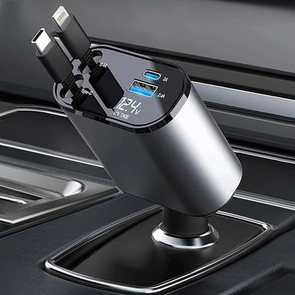 SMARTUNO™ 4 in 1 Retractable cables 2 Type C and iOS Fast Charging Car Phone Charger