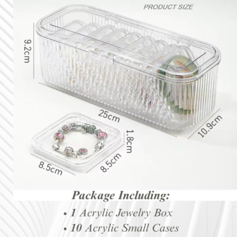 Acrylic Jewelry Organizer Box Set | Large Storage Container with 10 Individual Jewelry Cases for Rings, Earrings, Necklaces & Accessories