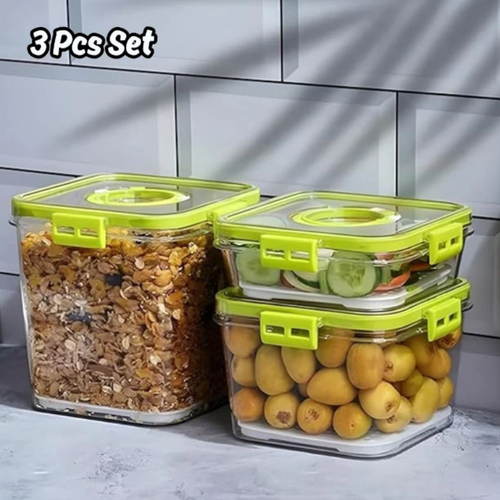 Air Tight BPA-Free Plastic Food Storage Containers – Pack of 3 with Time-Keeping Lids for Kitchen & Pantry