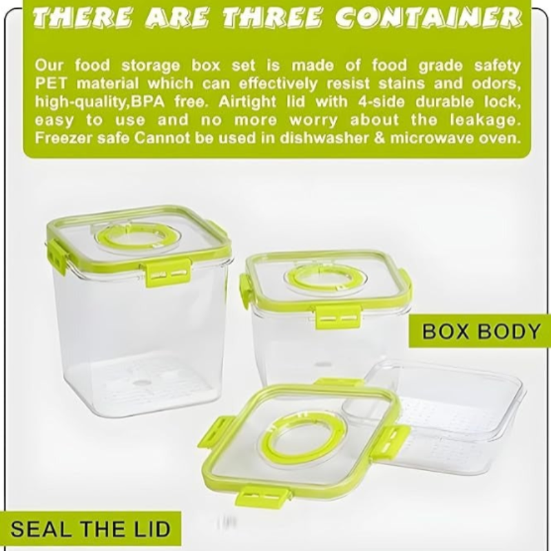 Air Tight BPA-Free Plastic Food Storage Containers – Pack of 3 with Time-Keeping Lids for Kitchen & Pantry