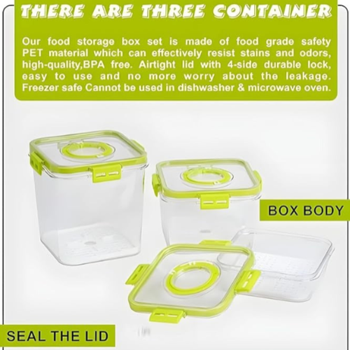 Air Tight BPA-Free Plastic Food Storage Containers – Pack of 3 with Time-Keeping Lids for Kitchen & Pantry
