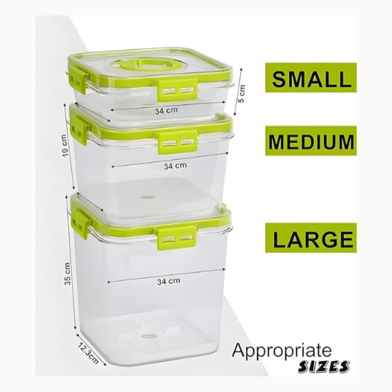 Air Tight BPA-Free Plastic Food Storage Containers – Pack of 3 with Time-Keeping Lids for Kitchen & Pantry