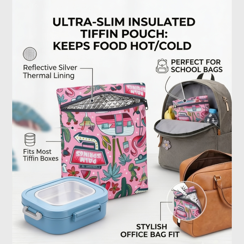 Big Thermal Lunch Pouch | Cotton Insulated Tiffin Cover Bag for Office & School