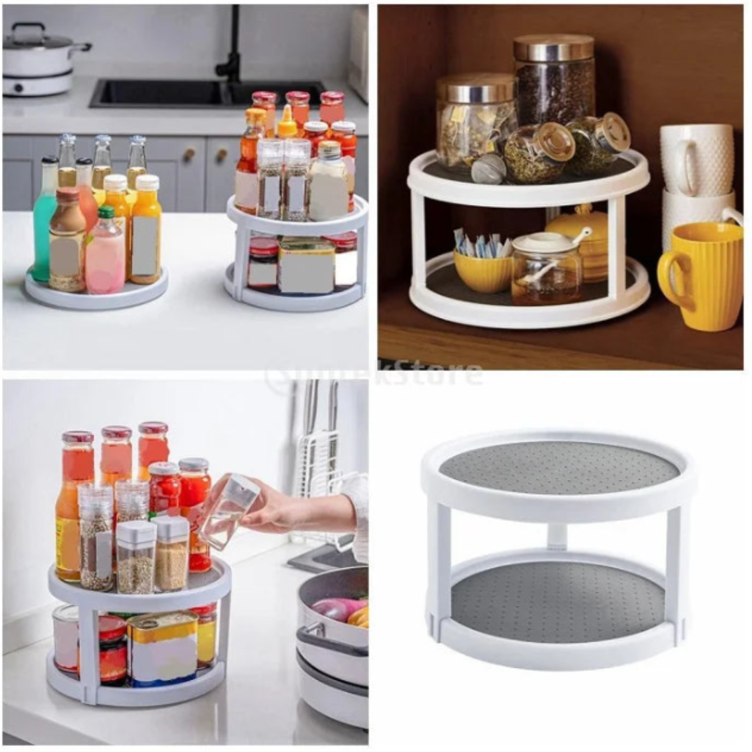2 Tier Rotating Spice Rack Organizer | 360° Kitchen Storage Stand | Non-Slip Turntable for Kitchen, Bathroom & Cabinet Organization (Pack of 1)