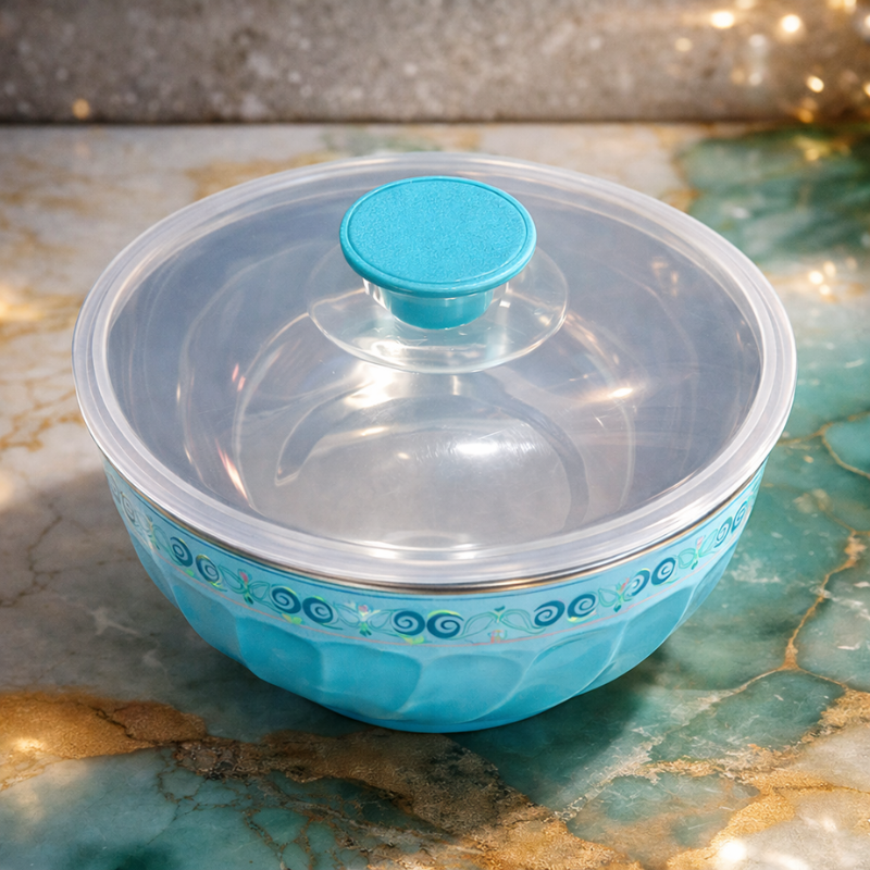Festiva 1200ml Stainless Steel Bowl with Lid – Microwave-Safe Food Storage & Serving Bowl (Random Color-Pack of 1)