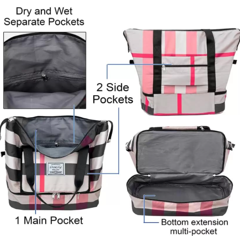 Foldable Travel Duffel Bag with Shoe Compartment | Large Capacity Hand Carry Duffle | Portable Travel Bag (Random Color-Pack of 1)