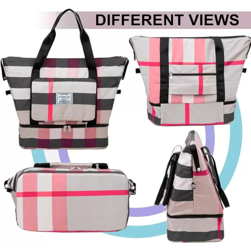 Foldable Travel Duffel Bag with Shoe Compartment | Large Capacity Hand Carry Duffle | Portable Travel Bag (Random Color-Pack of 1)