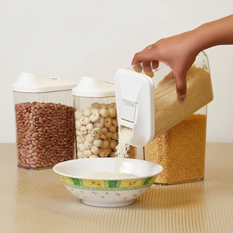 Anjani Smart Pour Airtight Cereal & Grain Storage Containers – Set of 2 Food Dispenser Boxes with Easy Pour Lid