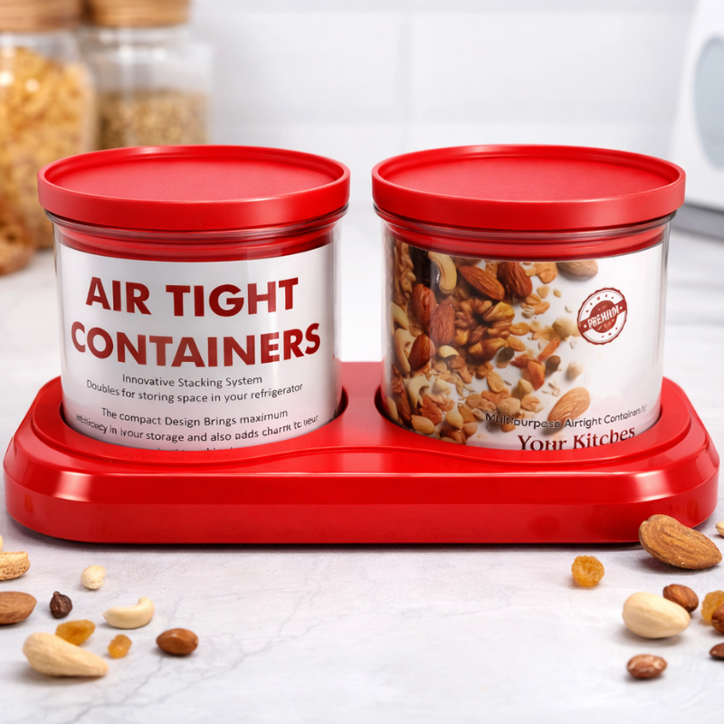 Fortune Dry Fruit Box Set of 2 with Tray – Airtight Storage Containers | Multipurpose Kitchen Organizer (Random Color)