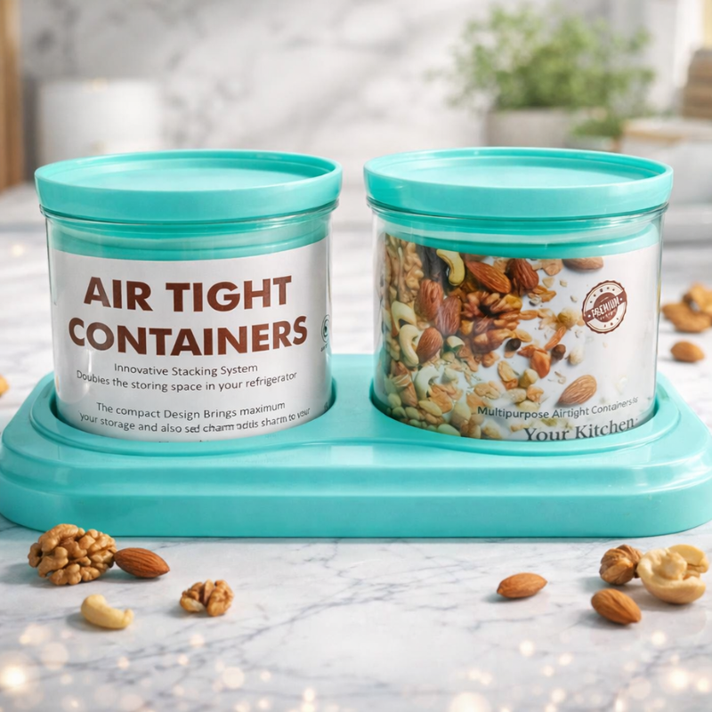 Fortune Dry Fruit Box Set of 2 with Tray – Airtight Storage Containers | Multipurpose Kitchen Organizer (Random Color)