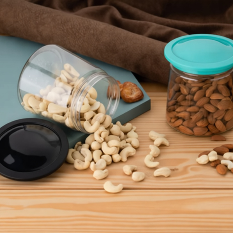 Airtight Storage Container Set (600ml) – Kitchen Storage Jars for Dry Foods with Lid (Random Color Lid -Pack of 2)