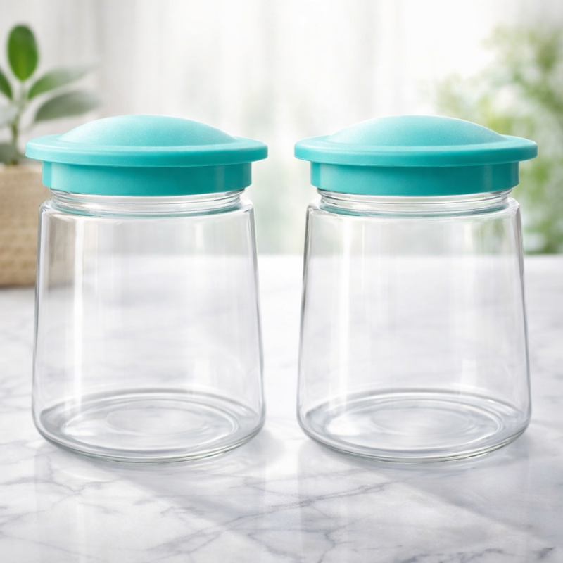 Airtight Storage Container Set (600ml) – Kitchen Storage Jars for Dry Foods with Lid (Random Color Lid -Pack of 2)