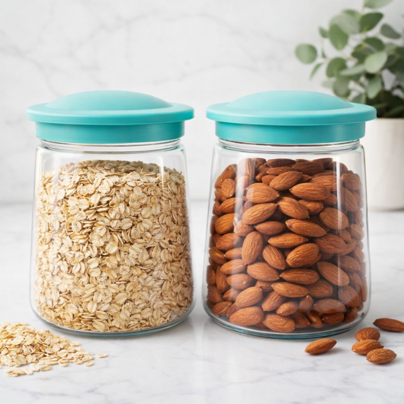 Airtight Storage Container Set (600ml) – Kitchen Storage Jars for Dry Foods with Lid (Random Color Lid -Pack of 2)