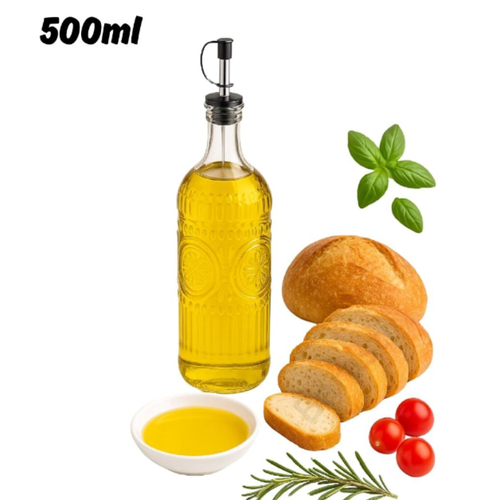 500ml Glass Oil & Vinegar Dispenser | Square Bottle with Pourer | Leakproof Kitchen Oil Bottle for Cooking (Random Design- Pack of 1)