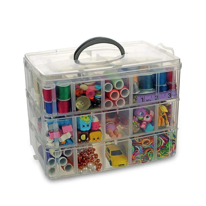3 Layer – 30 Grid Storage Box | Transparent Plastic Organizer with Adjustable Compartments for Jewelry, Beads, Art & Craft Supplies (Random Color-Pack of 1)