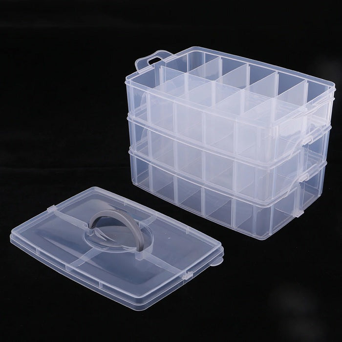 3 Layer – 30 Grid Storage Box | Transparent Plastic Organizer with Adjustable Compartments for Jewelry, Beads, Art & Craft Supplies (Random Color-Pack of 1)